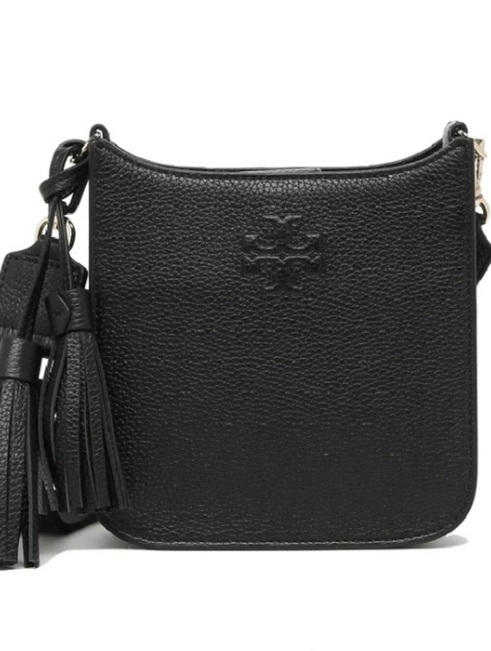 Tory Burch Mini Thea Black Pebbled Leather Crossbody with Tassel